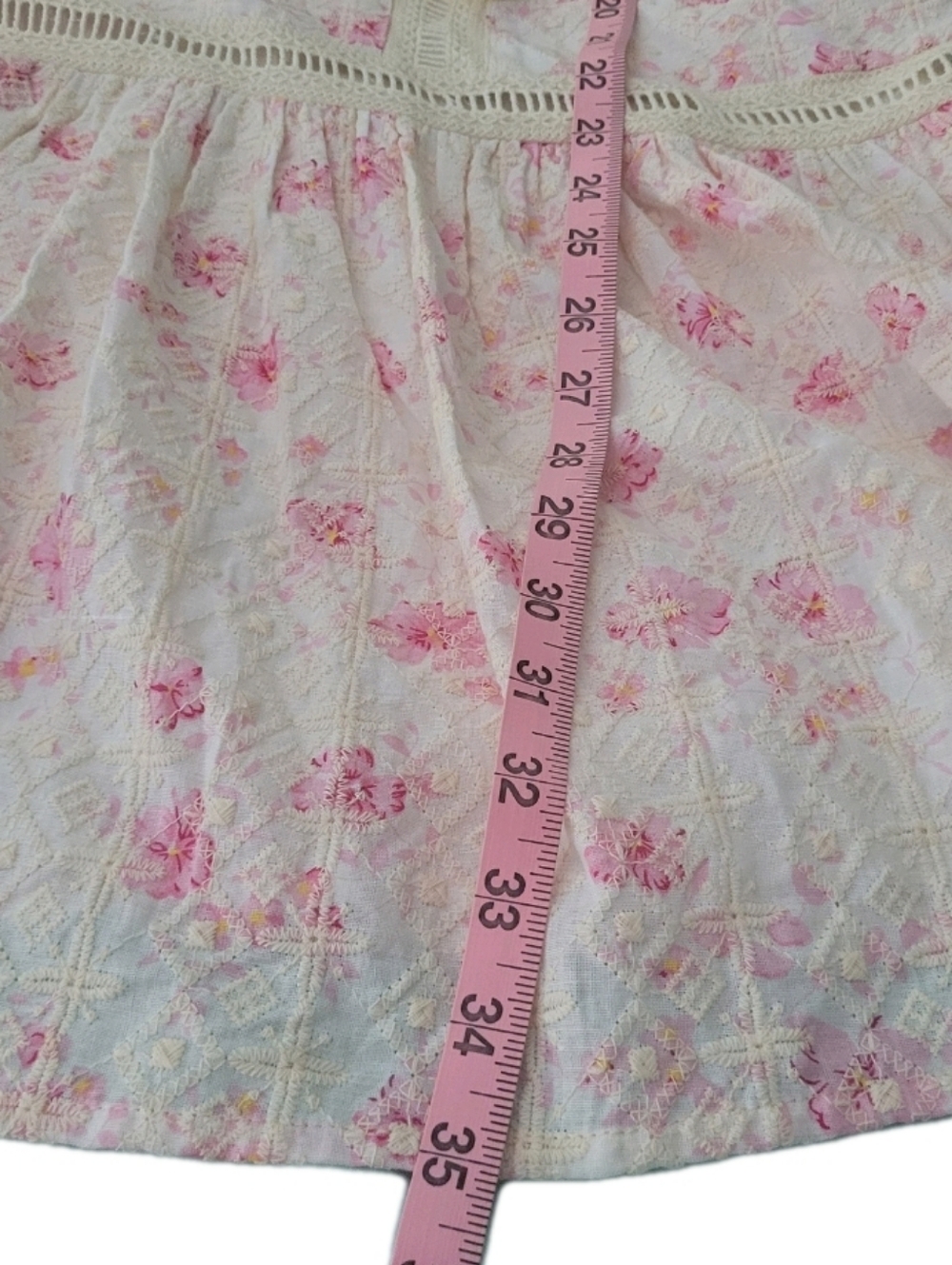 Embroidered Drop Waist Dress Eyelet Boho Floral Bell Sleeve Cottage Cream SIze L - Picture 15 of 15